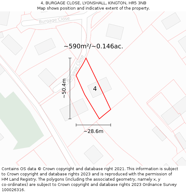 4, BURGAGE CLOSE, LYONSHALL, KINGTON, HR5 3NB: Plot and title map