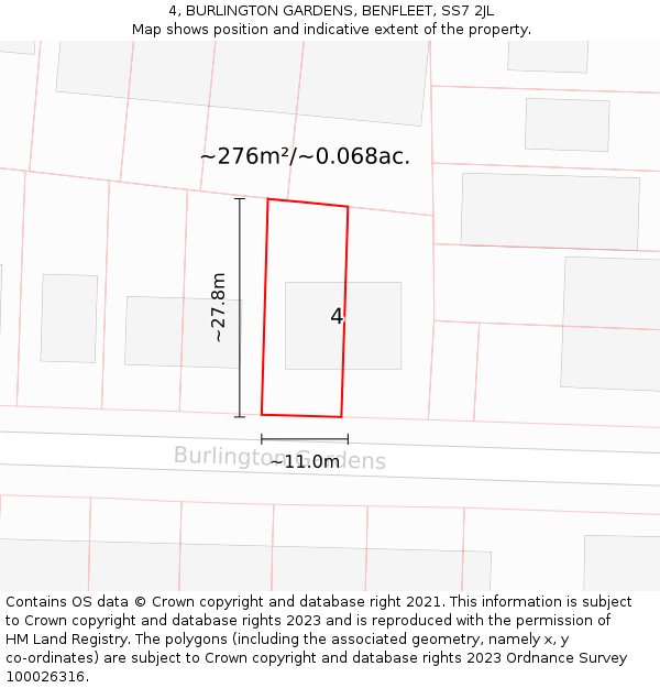 4, BURLINGTON GARDENS, BENFLEET, SS7 2JL: Plot and title map