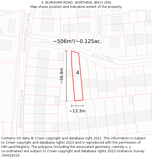 4, BURNHAM ROAD, WORTHING, BN13 2NN: Plot and title map