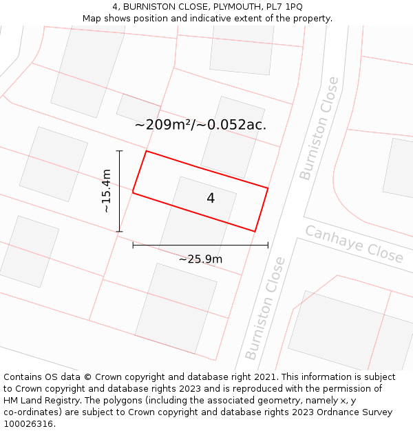 4, BURNISTON CLOSE, PLYMOUTH, PL7 1PQ: Plot and title map