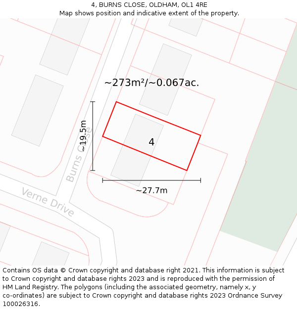 4, BURNS CLOSE, OLDHAM, OL1 4RE: Plot and title map