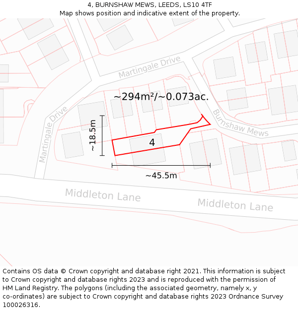 4, BURNSHAW MEWS, LEEDS, LS10 4TF: Plot and title map