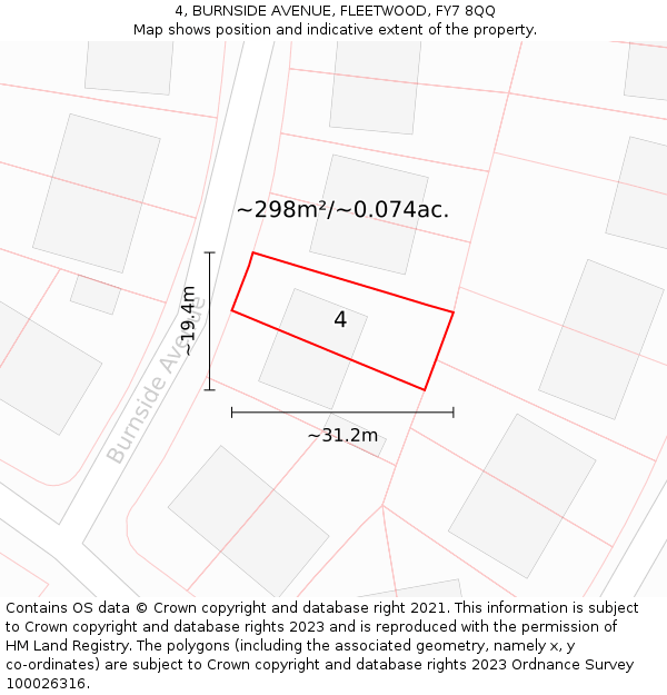 4, BURNSIDE AVENUE, FLEETWOOD, FY7 8QQ: Plot and title map