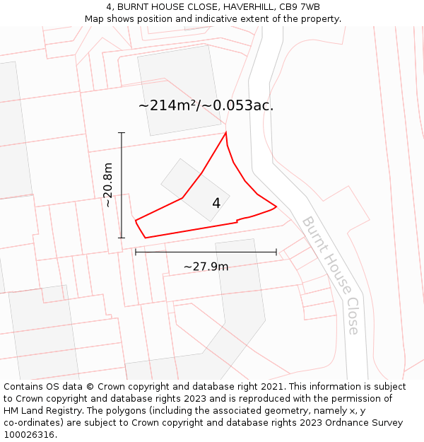 4, BURNT HOUSE CLOSE, HAVERHILL, CB9 7WB: Plot and title map