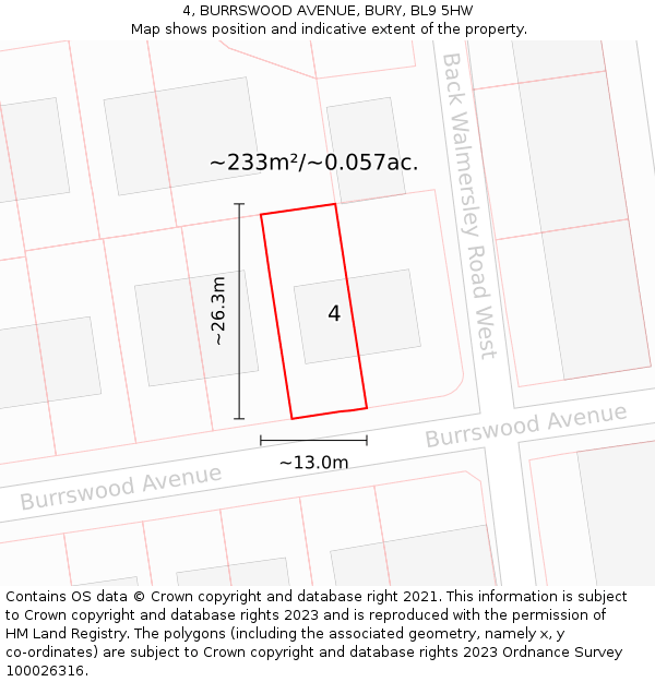 4, BURRSWOOD AVENUE, BURY, BL9 5HW: Plot and title map