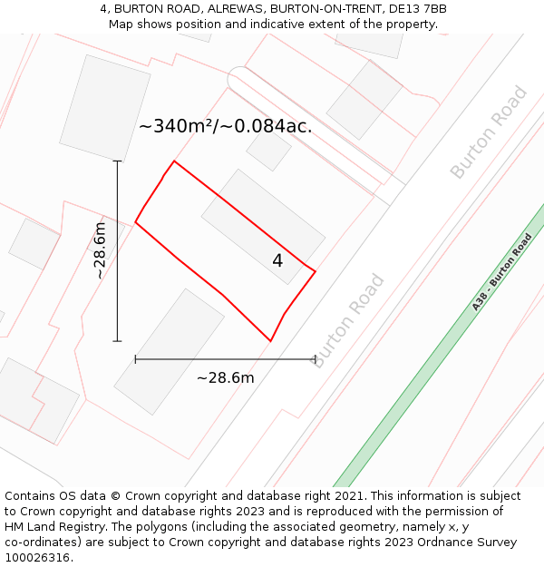 4, BURTON ROAD, ALREWAS, BURTON-ON-TRENT, DE13 7BB: Plot and title map