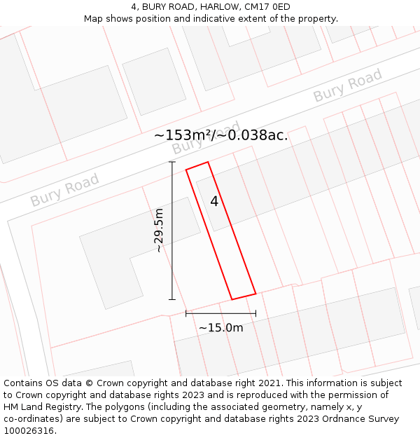 4, BURY ROAD, HARLOW, CM17 0ED: Plot and title map