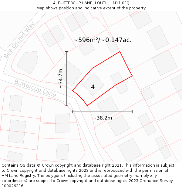 4, BUTTERCUP LANE, LOUTH, LN11 0FQ: Plot and title map