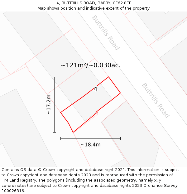 4, BUTTRILLS ROAD, BARRY, CF62 8EF: Plot and title map