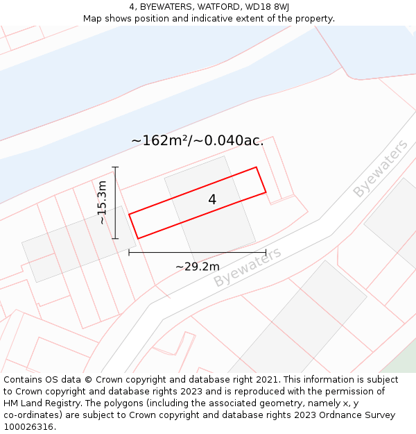 4, BYEWATERS, WATFORD, WD18 8WJ: Plot and title map