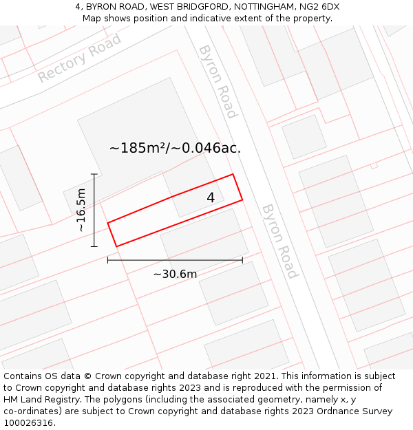 4, BYRON ROAD, WEST BRIDGFORD, NOTTINGHAM, NG2 6DX: Plot and title map