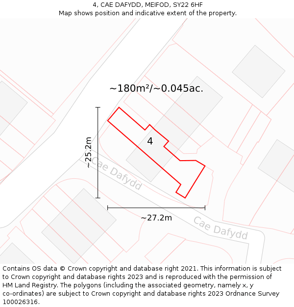 4, CAE DAFYDD, MEIFOD, SY22 6HF: Plot and title map