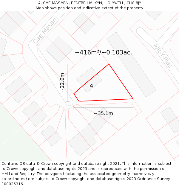 4, CAE MASARN, PENTRE HALKYN, HOLYWELL, CH8 8JY: Plot and title map