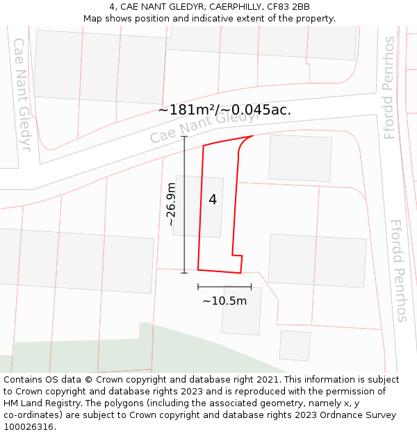 4, CAE NANT GLEDYR, CAERPHILLY, CF83 2BB: Plot and title map