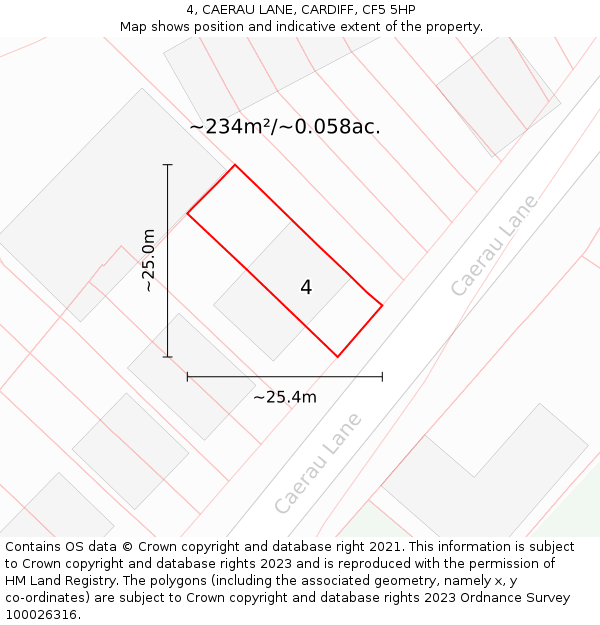 4, CAERAU LANE, CARDIFF, CF5 5HP: Plot and title map