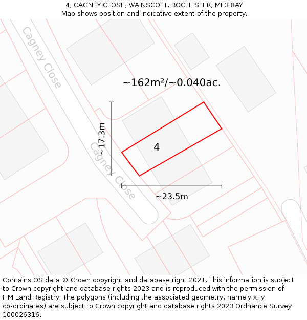 4, CAGNEY CLOSE, WAINSCOTT, ROCHESTER, ME3 8AY: Plot and title map