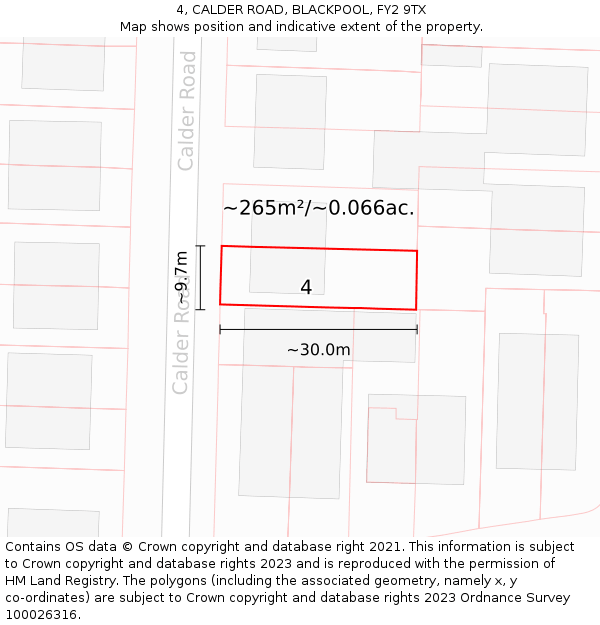 4, CALDER ROAD, BLACKPOOL, FY2 9TX: Plot and title map