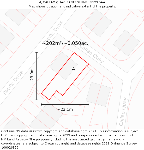 4, CALLAO QUAY, EASTBOURNE, BN23 5AA: Plot and title map