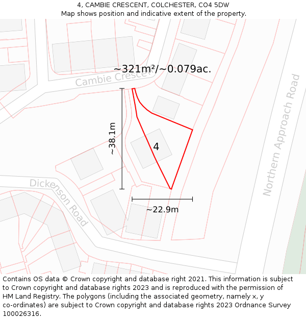 4, CAMBIE CRESCENT, COLCHESTER, CO4 5DW: Plot and title map