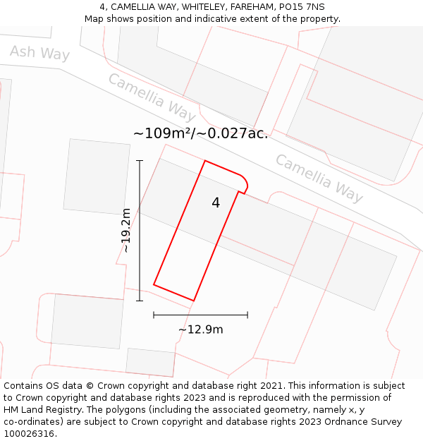 4, CAMELLIA WAY, WHITELEY, FAREHAM, PO15 7NS: Plot and title map