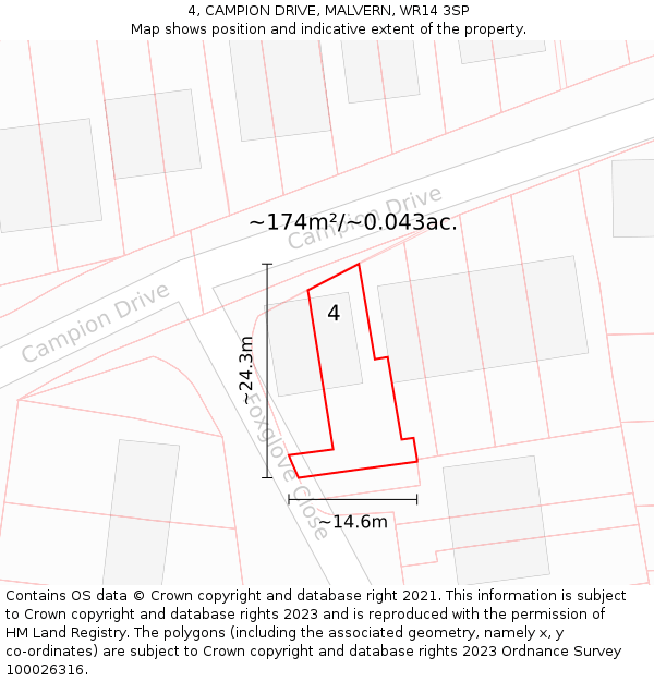 4, CAMPION DRIVE, MALVERN, WR14 3SP: Plot and title map