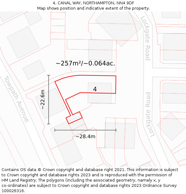 4, CANAL WAY, NORTHAMPTON, NN4 9DF: Plot and title map