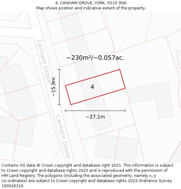 4, CANHAM GROVE, YORK, YO10 3NA: Plot and title map