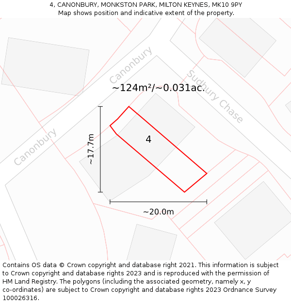 4, CANONBURY, MONKSTON PARK, MILTON KEYNES, MK10 9PY: Plot and title map