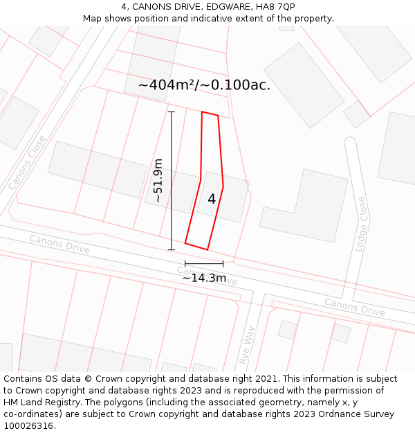 4, CANONS DRIVE, EDGWARE, HA8 7QP: Plot and title map