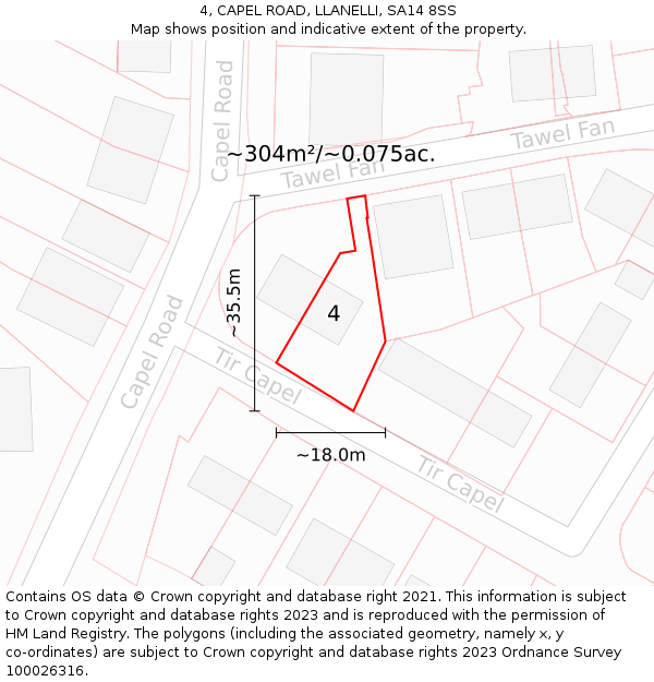 4, CAPEL ROAD, LLANELLI, SA14 8SS: Plot and title map