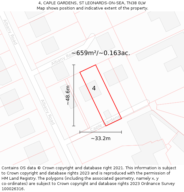 4, CAPLE GARDENS, ST LEONARDS-ON-SEA, TN38 0LW: Plot and title map