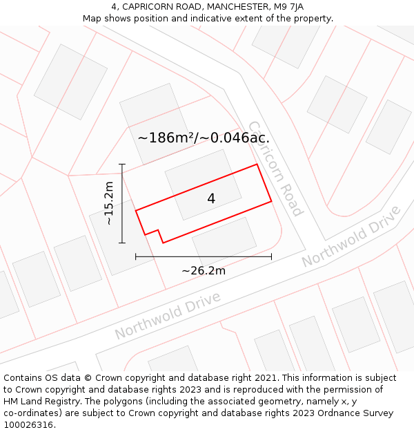 4, CAPRICORN ROAD, MANCHESTER, M9 7JA: Plot and title map