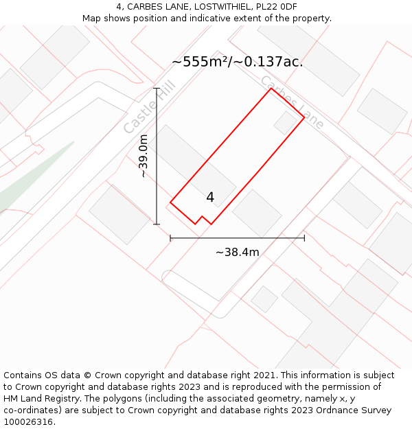 4, CARBES LANE, LOSTWITHIEL, PL22 0DF: Plot and title map