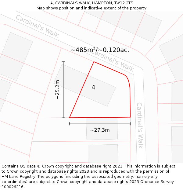 4, CARDINALS WALK, HAMPTON, TW12 2TS: Plot and title map