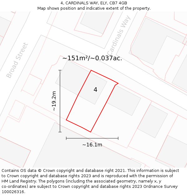 4, CARDINALS WAY, ELY, CB7 4GB: Plot and title map