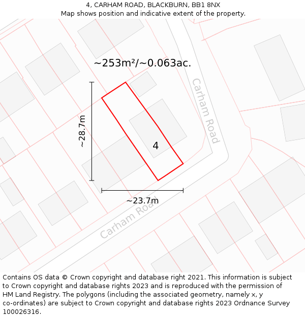 4, CARHAM ROAD, BLACKBURN, BB1 8NX: Plot and title map