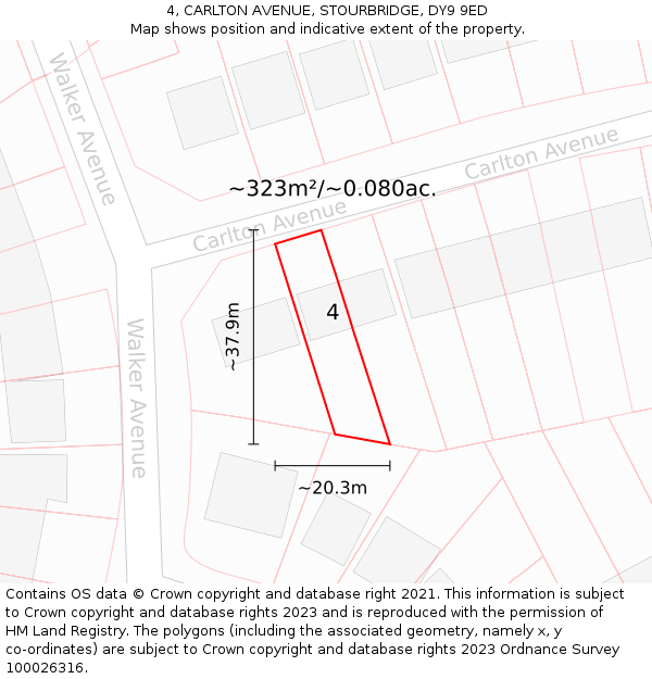 4, CARLTON AVENUE, STOURBRIDGE, DY9 9ED: Plot and title map