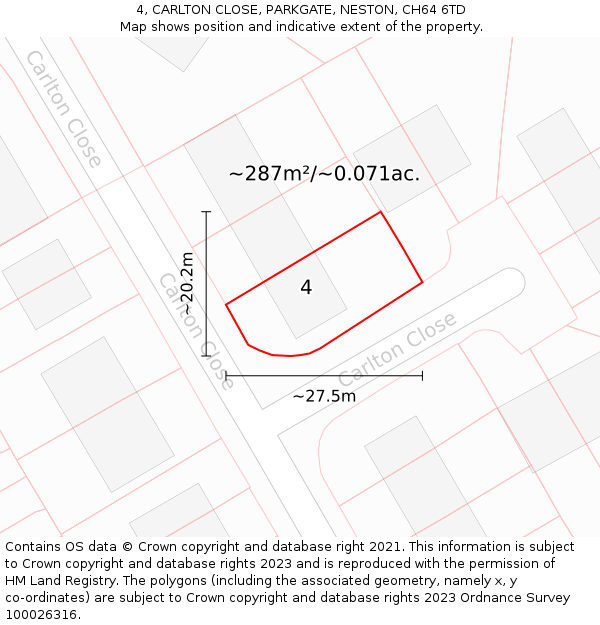 4, CARLTON CLOSE, PARKGATE, NESTON, CH64 6TD: Plot and title map