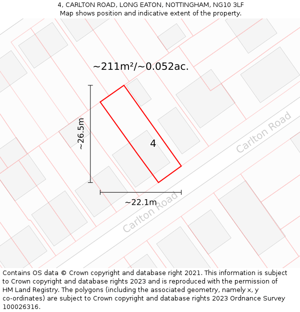 4, CARLTON ROAD, LONG EATON, NOTTINGHAM, NG10 3LF: Plot and title map