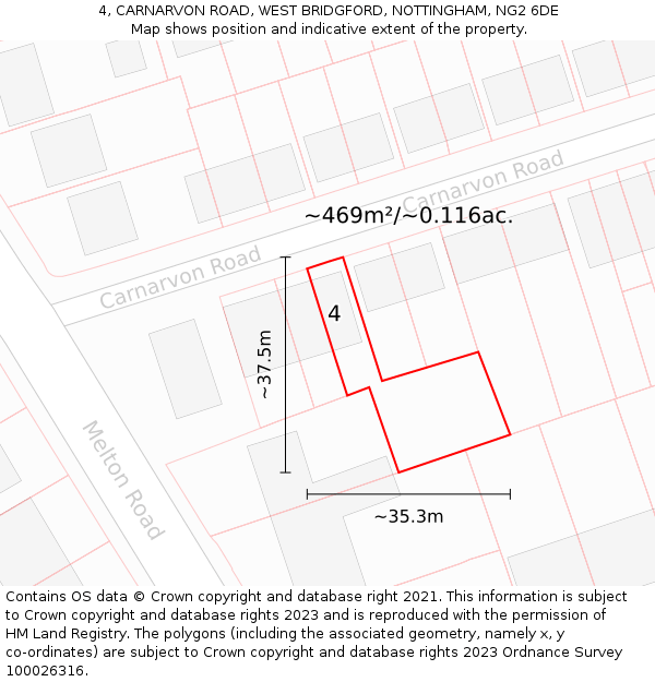 4, CARNARVON ROAD, WEST BRIDGFORD, NOTTINGHAM, NG2 6DE: Plot and title map