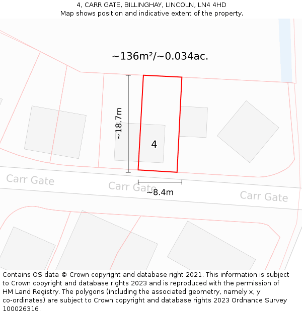 4, CARR GATE, BILLINGHAY, LINCOLN, LN4 4HD: Plot and title map