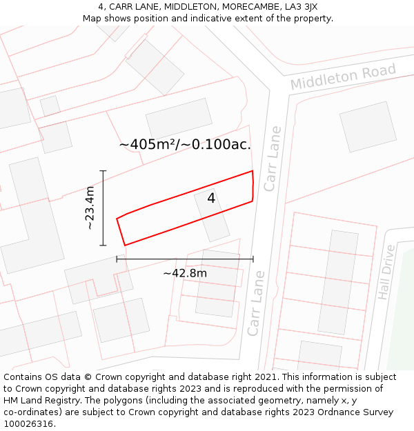 4, CARR LANE, MIDDLETON, MORECAMBE, LA3 3JX: Plot and title map