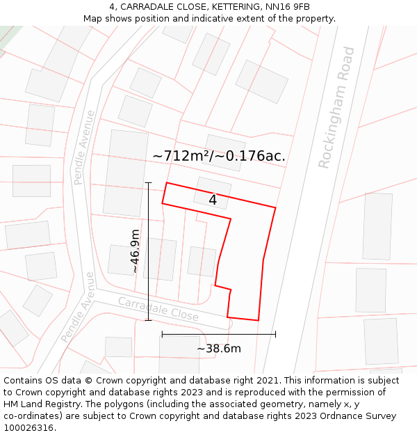 4, CARRADALE CLOSE, KETTERING, NN16 9FB: Plot and title map