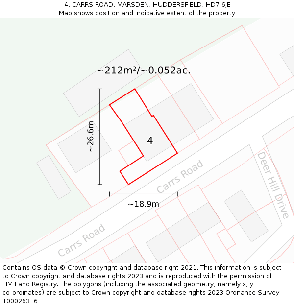 4, CARRS ROAD, MARSDEN, HUDDERSFIELD, HD7 6JE: Plot and title map