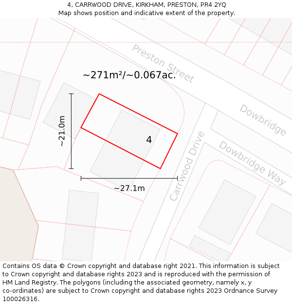 4, CARRWOOD DRIVE, KIRKHAM, PRESTON, PR4 2YQ: Plot and title map