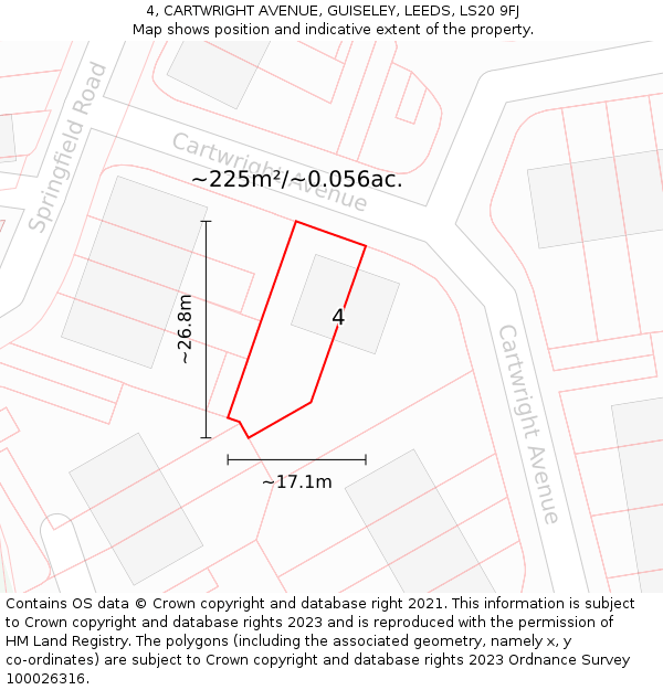 4, CARTWRIGHT AVENUE, GUISELEY, LEEDS, LS20 9FJ: Plot and title map