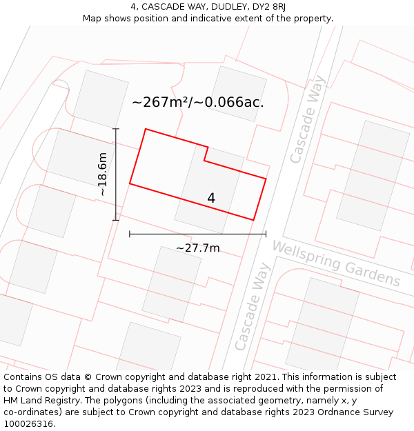 4, CASCADE WAY, DUDLEY, DY2 8RJ: Plot and title map