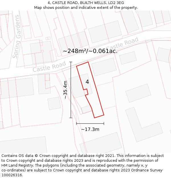 4, CASTLE ROAD, BUILTH WELLS, LD2 3EG: Plot and title map