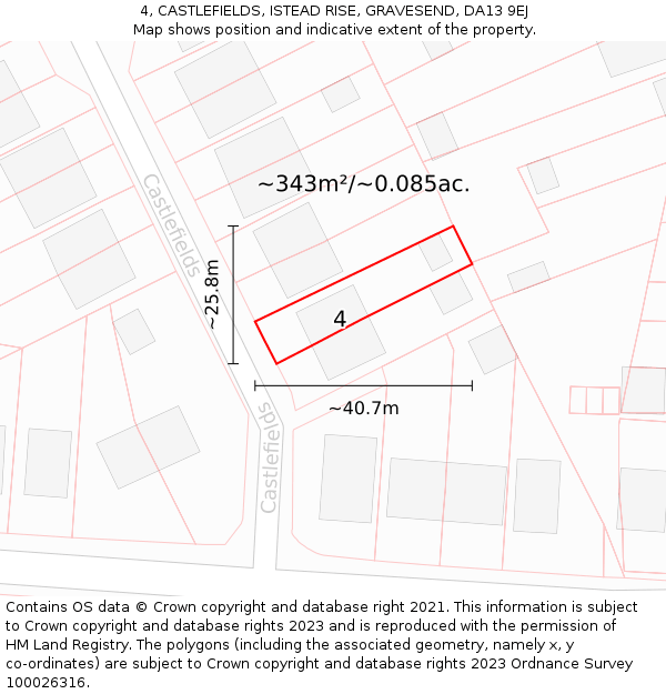 4, CASTLEFIELDS, ISTEAD RISE, GRAVESEND, DA13 9EJ: Plot and title map