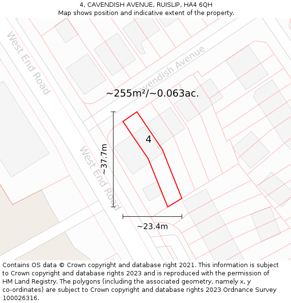 4, CAVENDISH AVENUE, RUISLIP, HA4 6QH: Plot and title map